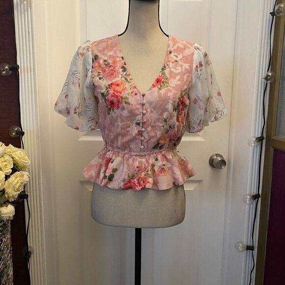 Hemant& Nandita rose floral embroidered top, XS - Picture 2 of 16